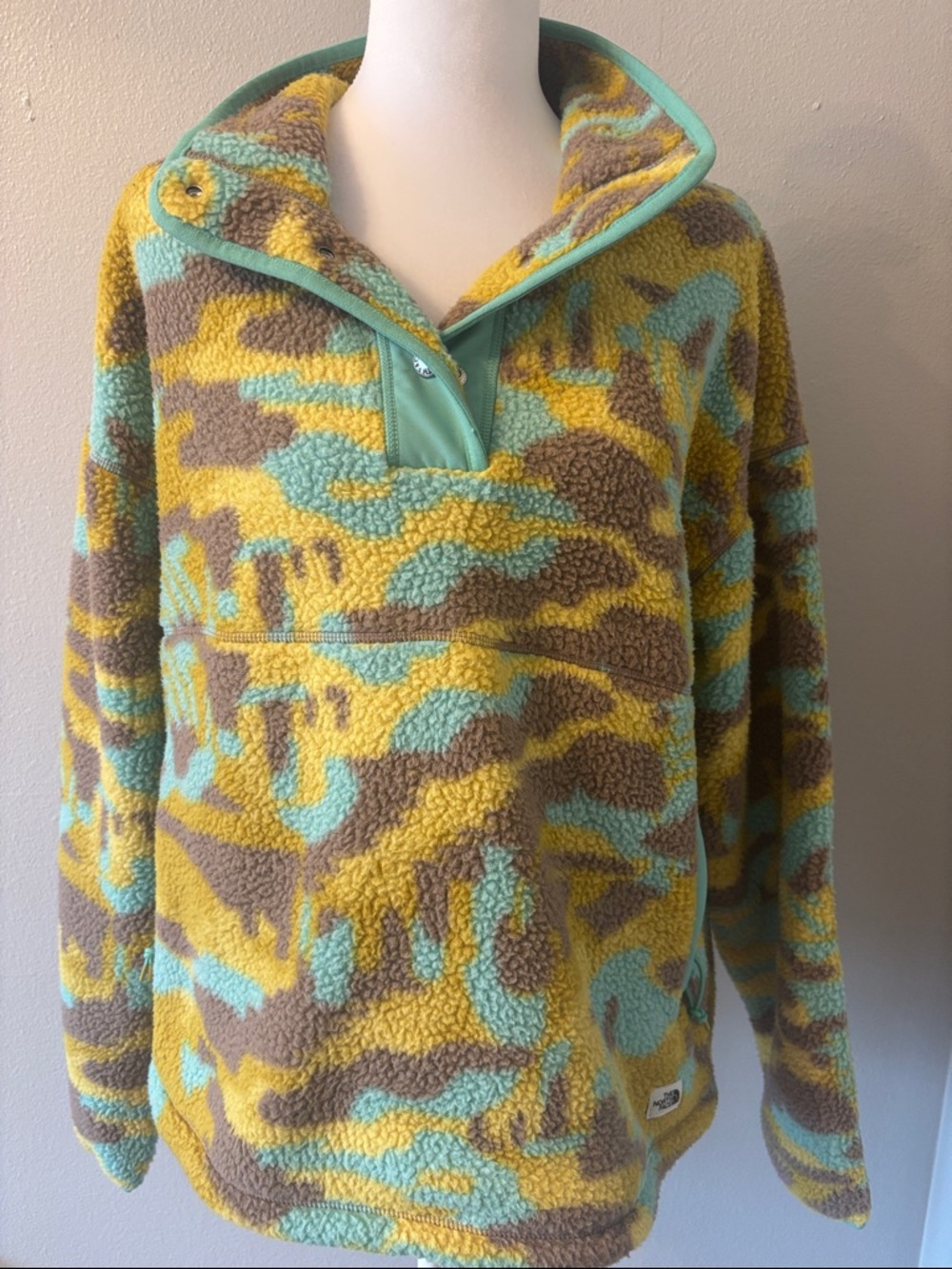 Cozy Fleece Pullover Sweater in Yellow, Aqua & Brown
